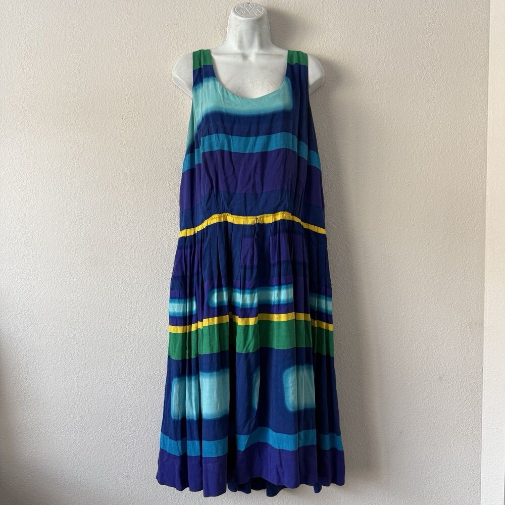 Calvin Klein 16W Dress Women’s Multi Stripe Art Wear Tiered Rayon Midi Sundress